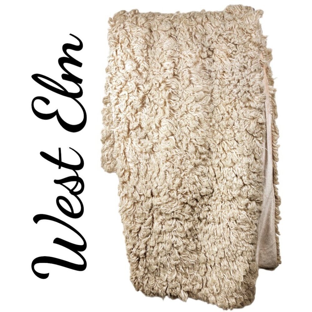 WEST ELM Faux Fur Blush Pink Plush Throw Blanket, 47” x 60”
